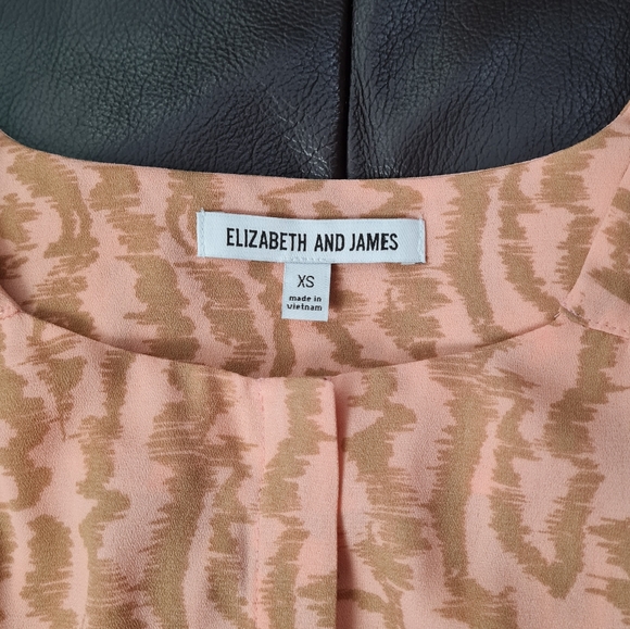 Elizabeth and James Anthropologie Blouse Peachy Pink Tan Leopard Puffy Sleeve XS - Picture 5 of 14